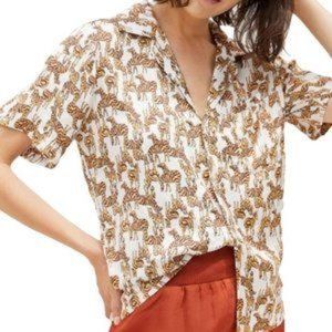 TINY by Anthropologie Postcard Buttondown Neutral Motif Zebra Print - XS